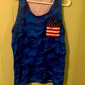 Blue camo racerback tank top with American flag pocket. Never worn.